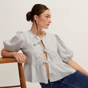 🤍 Simons Tie Front Linen-Blend Top 🤍